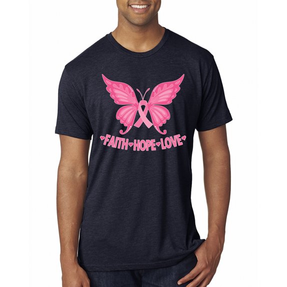 Wild Bobby, Butterfly Pink Ribbon Faith Hope Love, Breast Cancer Awareness, Men Premium Tri Blend Tee, Vintage Navy, XX-Large