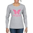 thumbnail image 1 of Wild Bobby, Butterfly Pink Ribbon Faith Hope Love, Breast Cancer Awareness, Women Graphic Long Sleeve Tee, Heather Grey, X-Large, 1 of 5