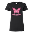 thumbnail image 1 of Wild Bobby, Butterfly Pink Ribbon Faith Hope Love, Breast Cancer Awareness, Women Graphic Tee, Black, Medium, 1 of 5