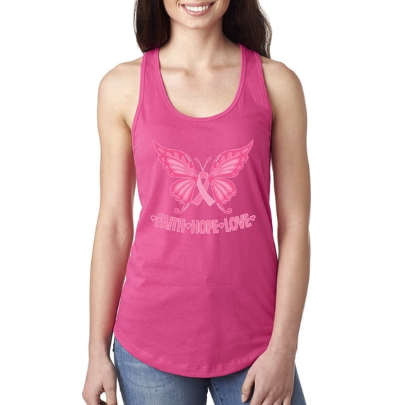 Wild Bobby, Butterfly Pink Ribbon Faith Hope Love, Breast Cancer Awareness, Women Racerback Tank Top, Raspberry, Small
