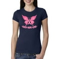 thumbnail image 1 of Wild Bobby, Butterfly Pink Ribbon Faith Hope Love, Breast Cancer Awareness, Women Slim Fit Junior Tee, Navy, Large, 1 of 5