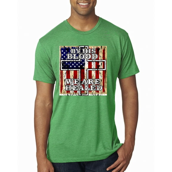 Wild Bobby, By His Blood We Are Healed Inspirational/Christian Mens Premium Tri Blend T-Shirt, Envy, Medium