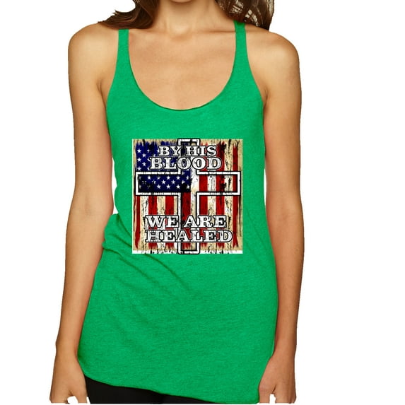 Wild Bobby, By His Blood We Are Healed Inspirational/Christian Tri-Blend Racerback Tank Top, Envy, Medium