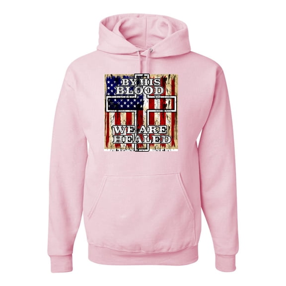Wild Bobby, By His Blood We Are Healed Inspirational/Christian Unisex Graphic Hoodie Sweatshirt, Light Pink, X-Large