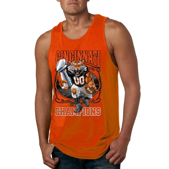 Wild Bobby CIN Fantasy Sports Men Graphic Tank Top, Orange, Small