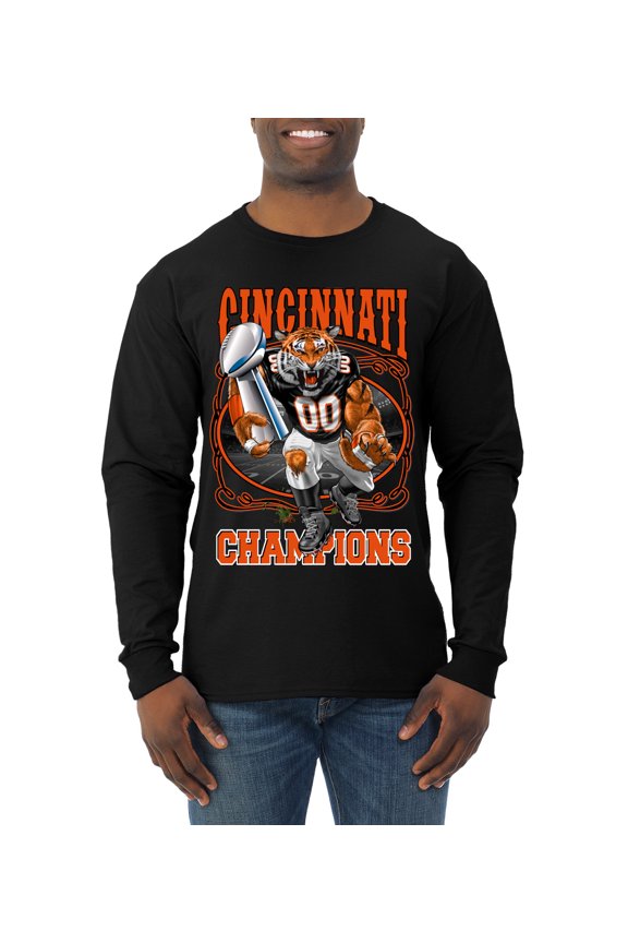 CIN Fantasy Sports Men Long Sleeve Shirt, Black, XX-Large