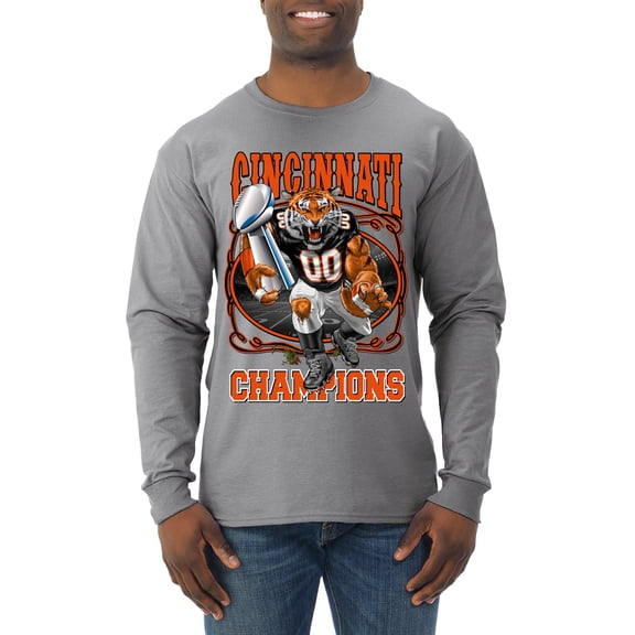 Wild Bobby CIN Fantasy Sports Men Long Sleeve Shirt, Heather Grey, X-Large