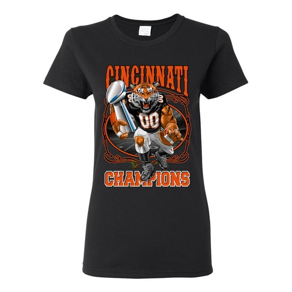 Wild Bobby CIN Fantasy Sports Women Graphic Tee, Black, Large