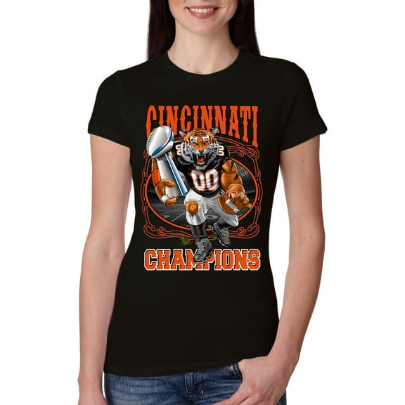 Wild Bobby CIN Fantasy Sports Women Slim Fit Junior Tee, Black, Medium