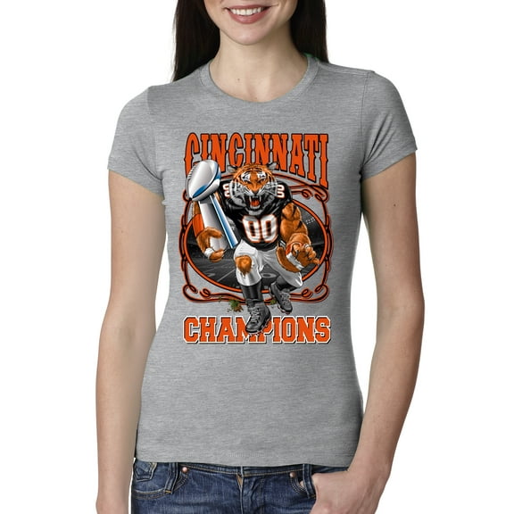 Wild Bobby CIN Fantasy Sports Women Slim Fit Junior Tee, Heather Grey, Large