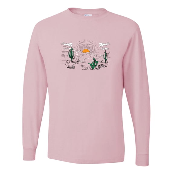 Wild Bobby Cactus Desert Sunset Nature Lover Men Long Sleeve Shirt, Light Pink, Small