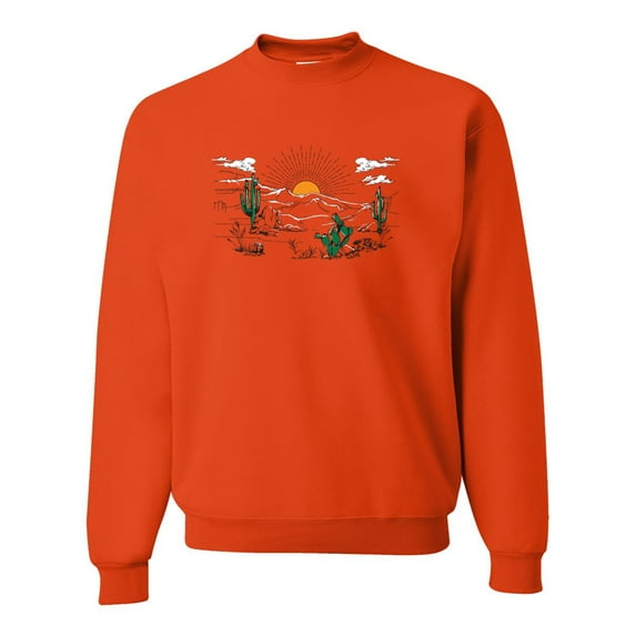 Wild Bobby Cactus Desert Sunset Nature Lover Unisex Crewneck Sweatshirt, Orange, XX-Large