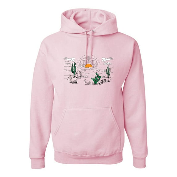 Wild Bobby Cactus Desert Sunset Nature Lover Unisex Hoodie Sweatshirt, Light Pink, Large