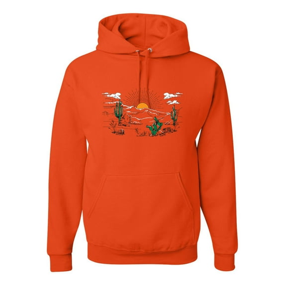 Wild Bobby Cactus Desert Sunset Nature Lover Unisex Hoodie Sweatshirt, Orange, 3X-Large