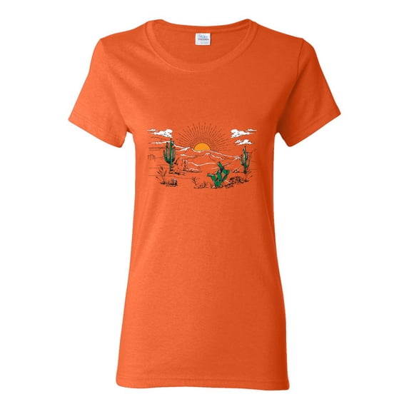 Wild Bobby Cactus Desert Sunset Nature Lover Women Graphic Tee, Orange, X-Large