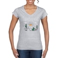 thumbnail image 1 of Wild Bobby Cactus Desert Sunset Nature Lover Women Standard V-Neck Tee, Heather Grey, Small, 1 of 1