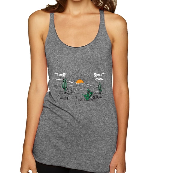 Wild Bobby Cactus Desert Sunset Nature Lover Women Tri-Blend Racerback Tank Top, Premium Heather, Small