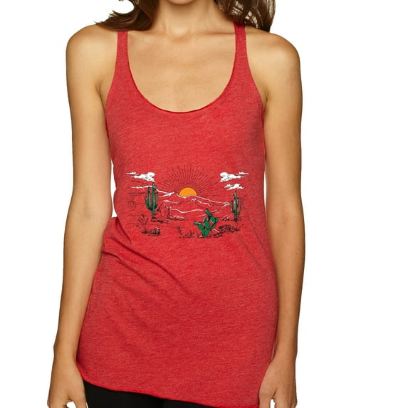 Wild Bobby Cactus Desert Sunset Nature Lover Women Tri-Blend Racerback Tank Top, Vintage Red, Large