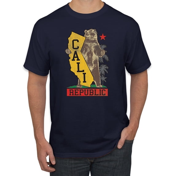 Cali California Bear Holding State Pop Culture Men's Graphic T-Shirt, Navy, 3XL