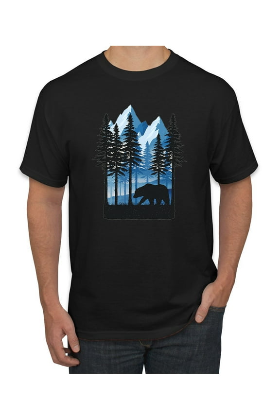, California Cali Bear Redwoods, Animal Lover, Men Graphic Tees, Black, Small