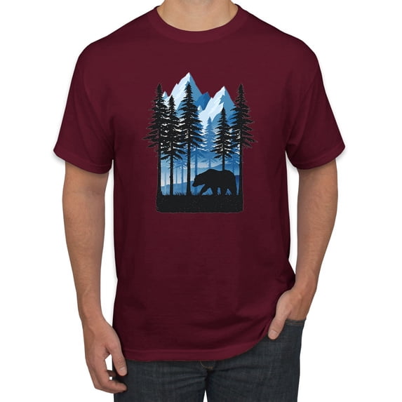 Wild Bobby, California Cali Bear Redwoods, Animal Lover, Men Graphic Tees, Maroon, Small