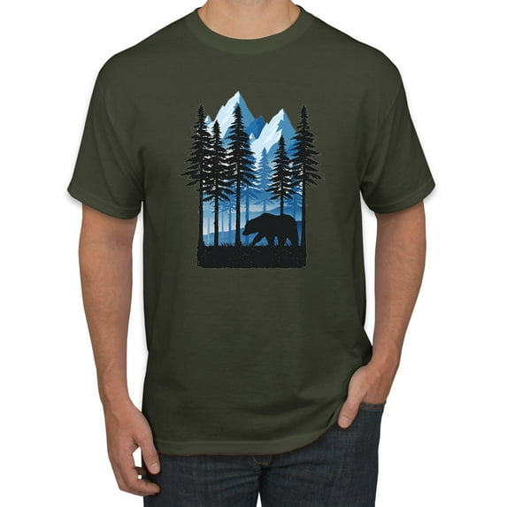 Wild Bobby, California Cali Bear Redwoods, Animal Lover, Men Graphic Tees, Military Green, 5XL