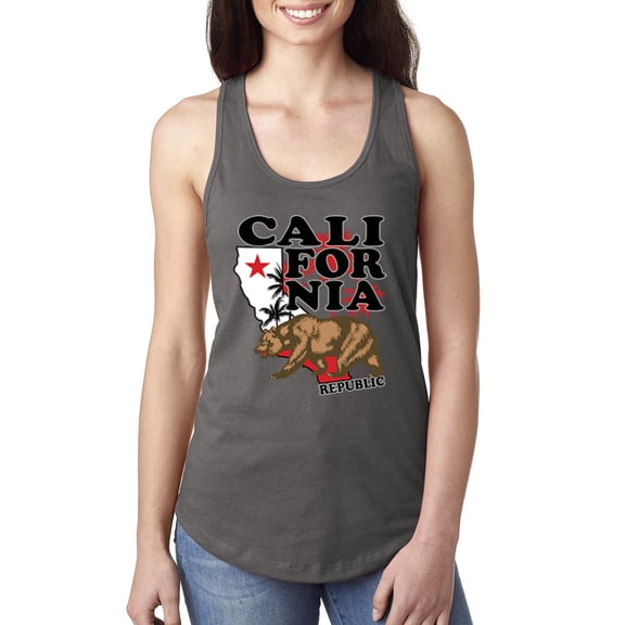 Wild Bobby, California Republic Cali Bear Pop Culture Ladies Racerback Tank Top, Dark Grey, Small