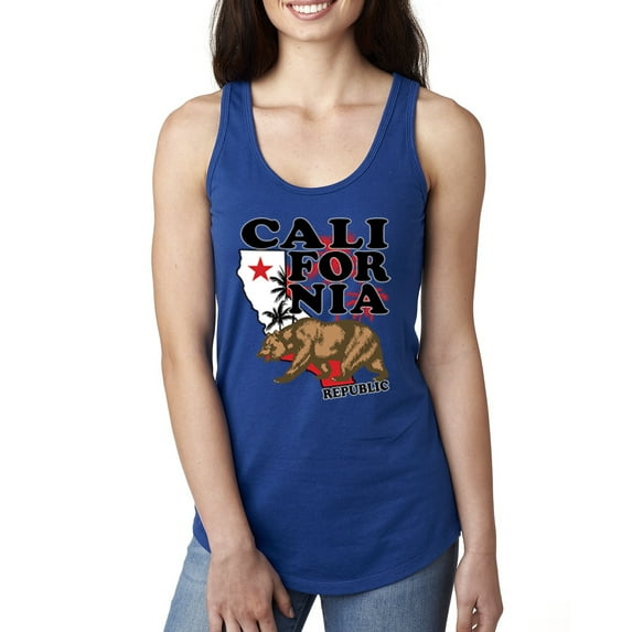 Wild Bobby, California Republic Cali Bear Pop Culture Ladies Racerback Tank Top, Royal, Medium