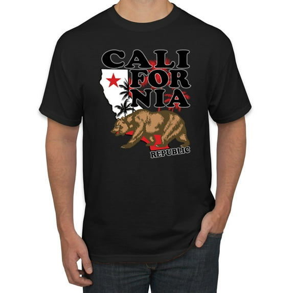 Wild Bobby, California Republic Cali Bear Pop Culture Men's Graphic T-Shirt, Black, 4XL