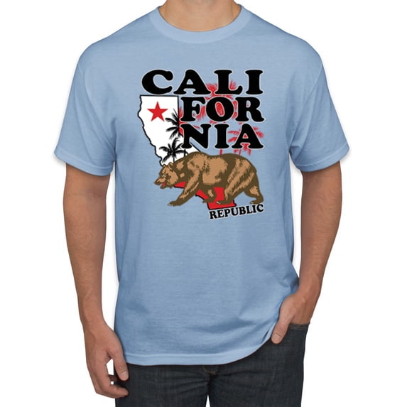 Wild Bobby, California Republic Cali Bear Pop Culture Men's Graphic T-Shirt, Light Blue, Small