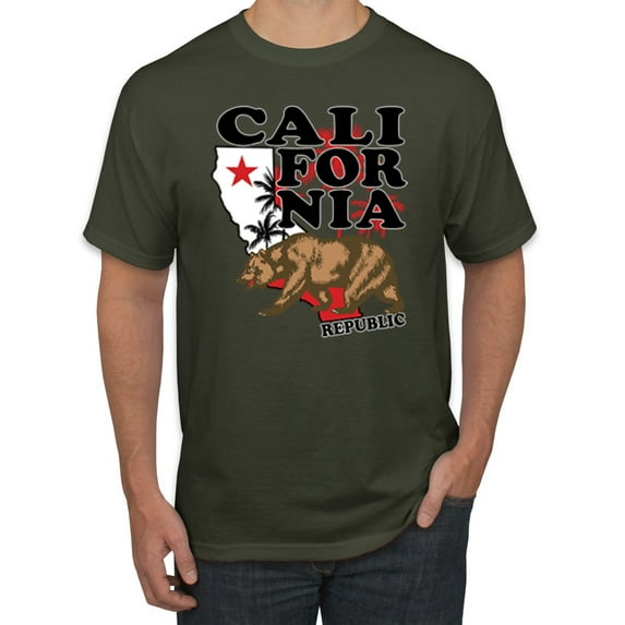 Wild Bobby, California Republic Cali Bear Pop Culture Men's Graphic T-Shirt, Military Green, 2XL