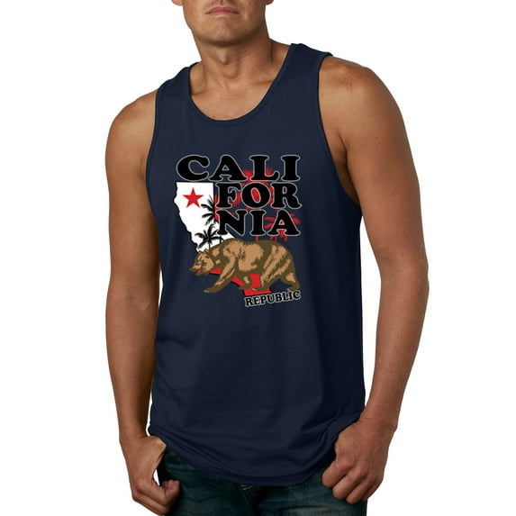 Wild Bobby, California Republic Cali Bear Pop Culture Mens Graphic Tank Top, Navy, Small