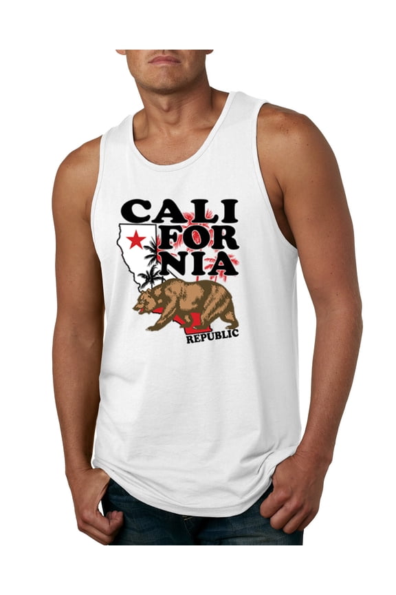 , California Republic Cali Bear Pop Culture Mens Graphic Tank Top, White, Large