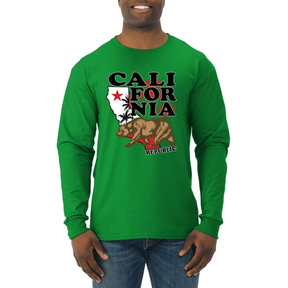 Wild Bobby, California Republic Cali Bear Pop Culture Mens Long Sleeve Shirt, Kelly, Medium