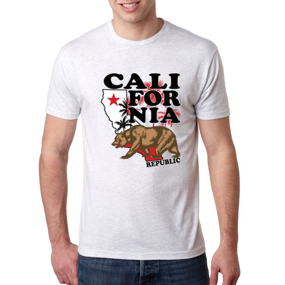 Wild Bobby, California Republic Cali Bear Pop Culture Mens Premium Tri Blend T-Shirt, Heather White, Medium