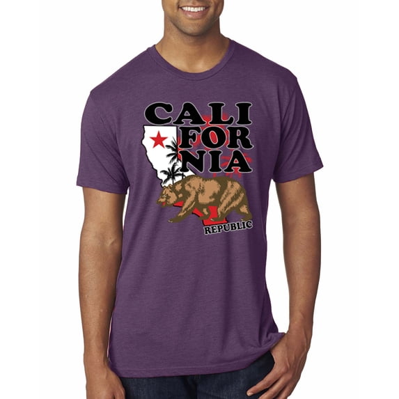 Wild Bobby, California Republic Cali Bear Pop Culture Mens Premium Tri Blend T-Shirt, Vintage Purple, X-Large