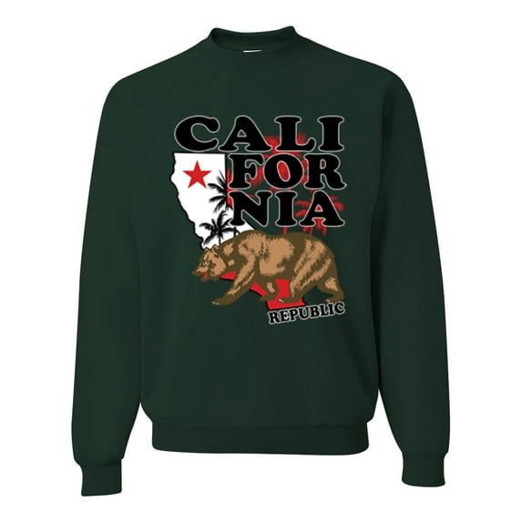 Wild Bobby, California Republic Cali Bear Pop Culture Unisex Crewneck Graphic Sweatshirt, Forest Green, Small