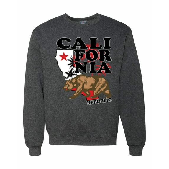Wild Bobby, California Republic Cali Bear Pop Culture Unisex Crewneck Graphic Sweatshirt, Heather Black, X-Large