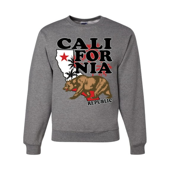 Wild Bobby, California Republic Cali Bear Pop Culture Unisex Crewneck Graphic Sweatshirt, Heather Grey, Small