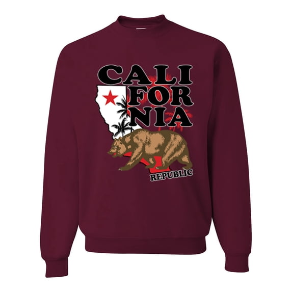 Wild Bobby, California Republic Cali Bear Pop Culture Unisex Crewneck Graphic Sweatshirt, Maroon, 3XL