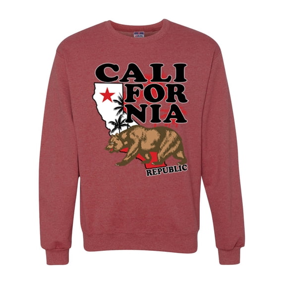 Wild Bobby, California Republic Cali Bear Pop Culture Unisex Crewneck Graphic Sweatshirt, Vintage Heather Red, 2XL