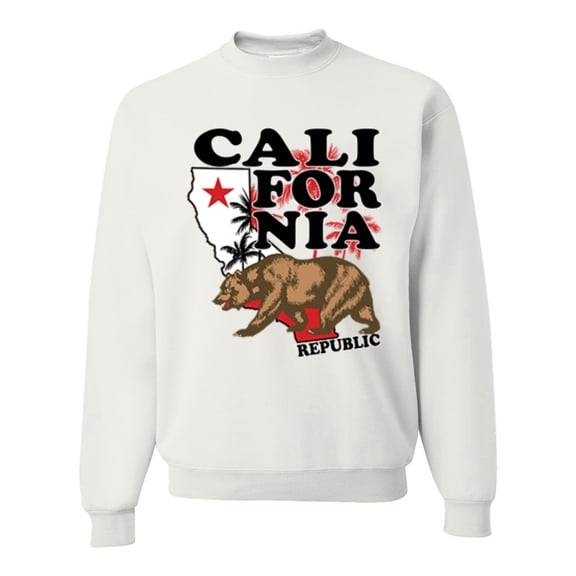 Wild Bobby, California Republic Cali Bear Pop Culture Unisex Crewneck Graphic Sweatshirt, White, Large