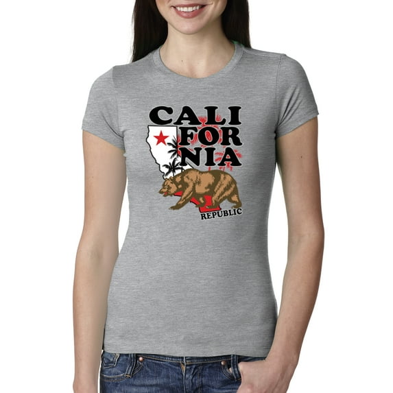 California Republic Cali Bear Pop Culture Womens Slim Fit Junior Tee, Heather Grey, X-Large