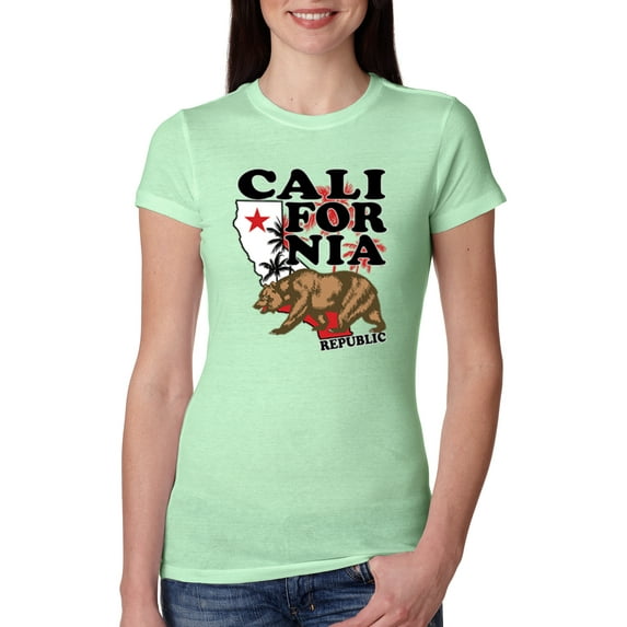 Wild Bobby, California Republic Cali Bear Pop Culture Womens Slim Fit Junior Tee, Mint, Medium