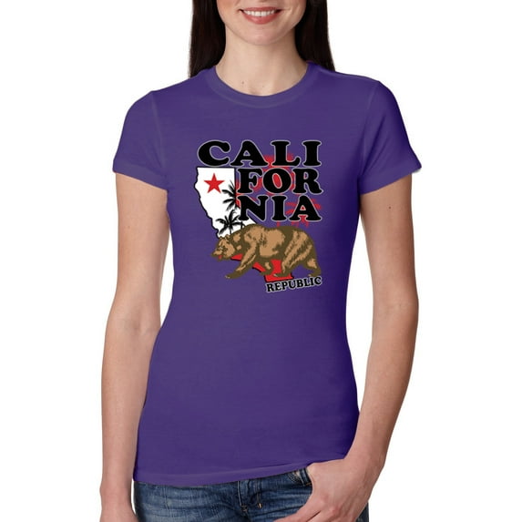 California Republic Cali Bear Pop Culture Womens Slim Fit Junior Tee, Purple Rush, 2XL