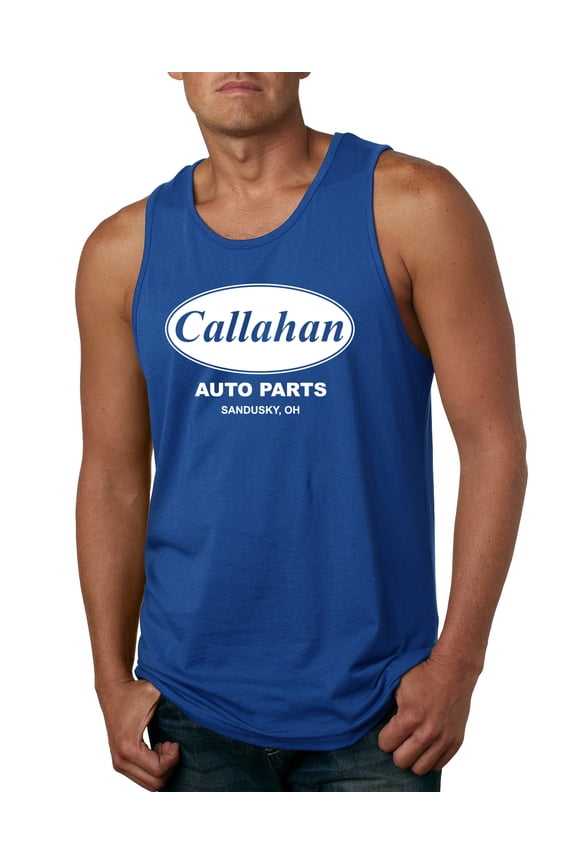 , Callahan Auto Parts Sandusky Ohio Retro 90s Funny Tommy Boy, Pop Culture, Men Graphic Tank Top, Royal, Large