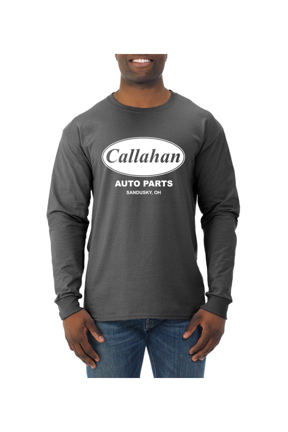 , Callahan Auto Parts Sandusky Ohio Retro 90s Funny Tommy Boy, Pop Culture, Men Long Sleeve Shirt, Heather Black, X-Large