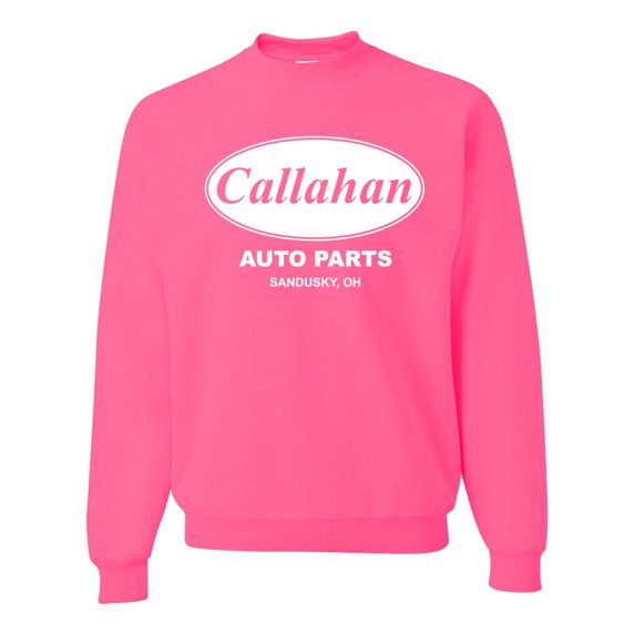 Wild Bobby, Callahan Auto Parts Sandusky Ohio Retro 90s Funny Tommy Boy, Pop Culture, Unisex Crewneck Graphic Sweatshirt, Neon Pink, Medium
