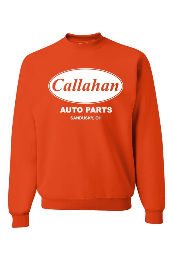 , Callahan Auto Parts Sandusky Ohio Retro 90s Funny Tommy Boy, Pop Culture, Unisex Crewneck Graphic Sweatshirt, Orange, Small