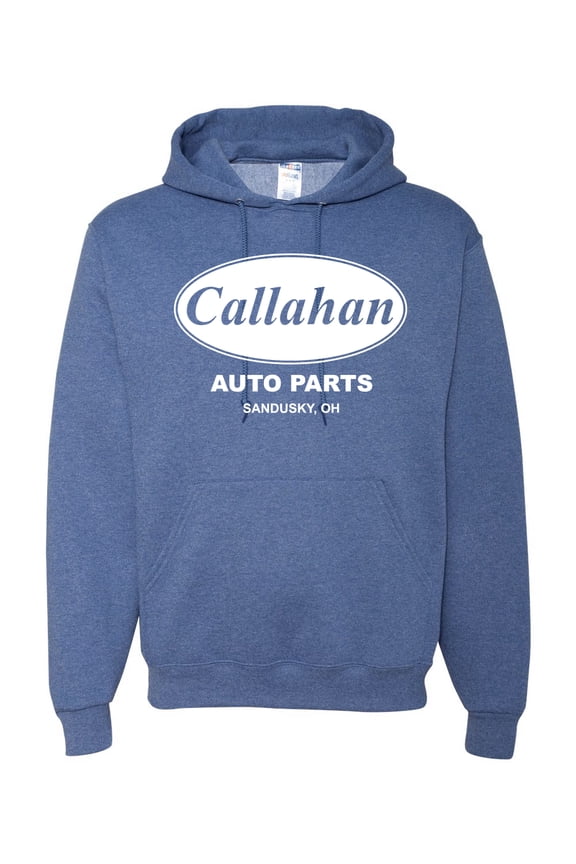 , Callahan Auto Parts Sandusky Ohio Retro 90s Funny Tommy Boy, Pop Culture, Unisex Graphic Hoodie Sweatshirt, Vintage Heather Blue, X-Large